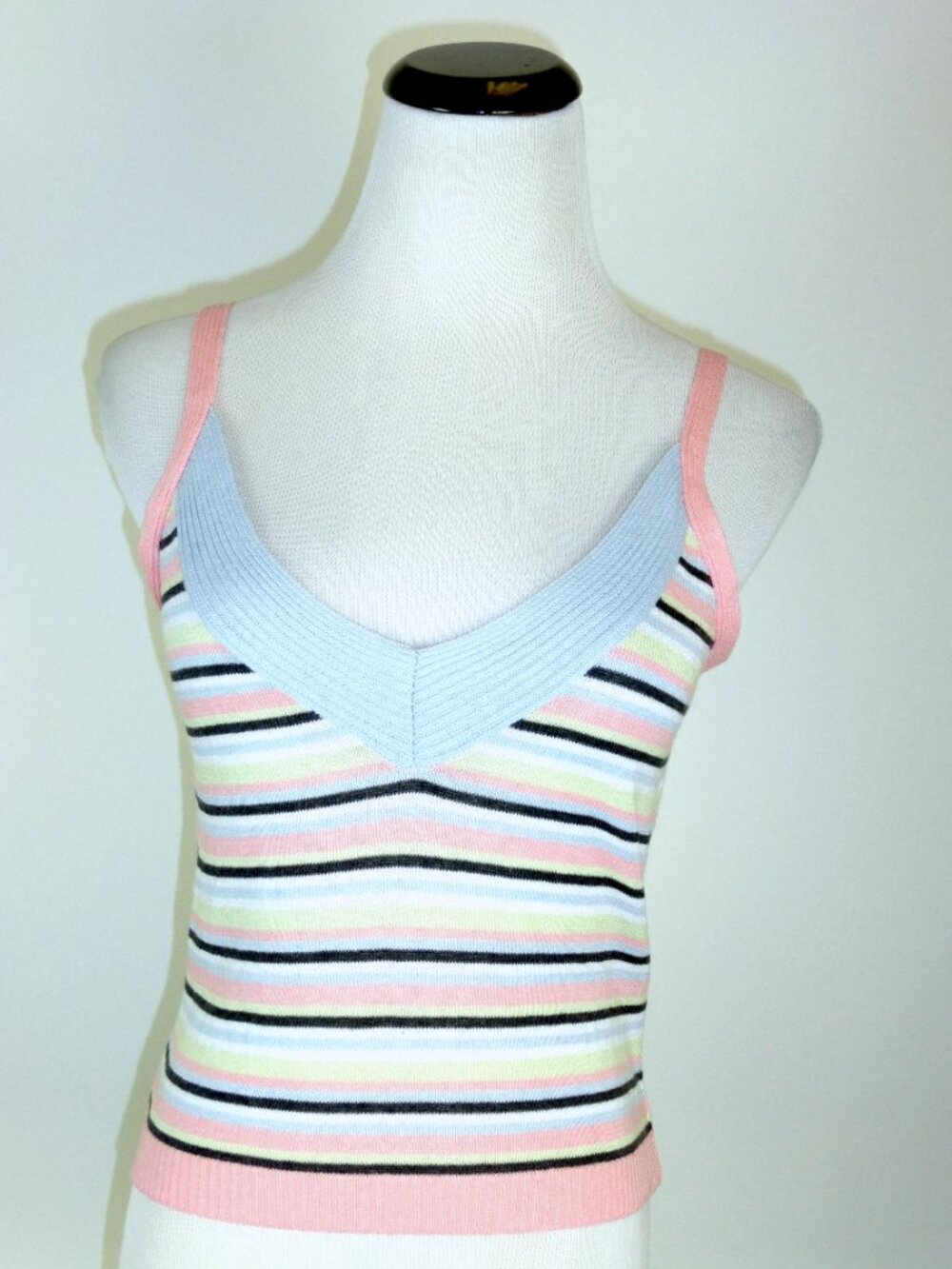 NWT DIESEL COTTON pink white black CAMISOLE TOP pullover knit stripes Italy S